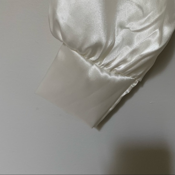 White Satin Ruched Button Waist Blouse - Picture 10 of 11